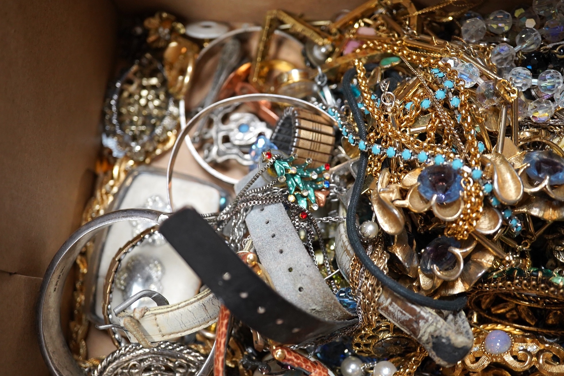 A quantity of assorted costume and other jewellery, including silver bangle etc. Condition - poor to fair to good